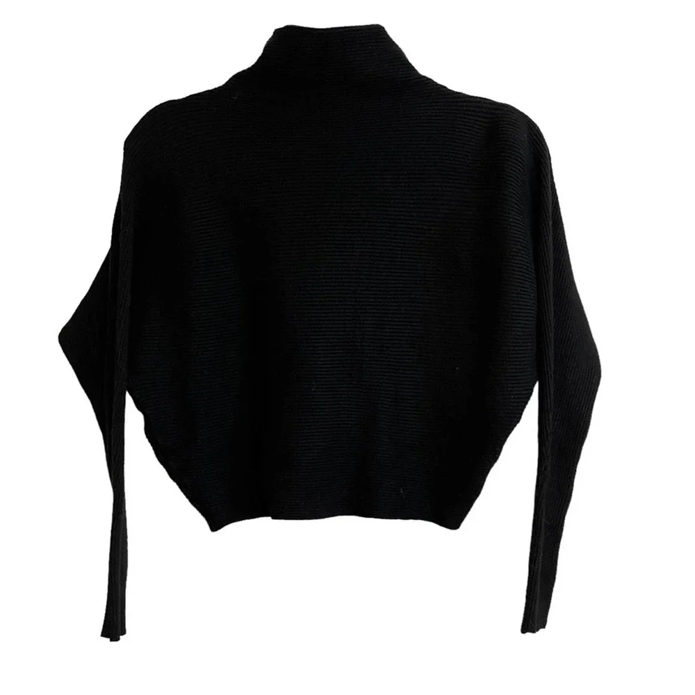 Magaschoni Black Ribbed Turtleneck Batwing Sweater